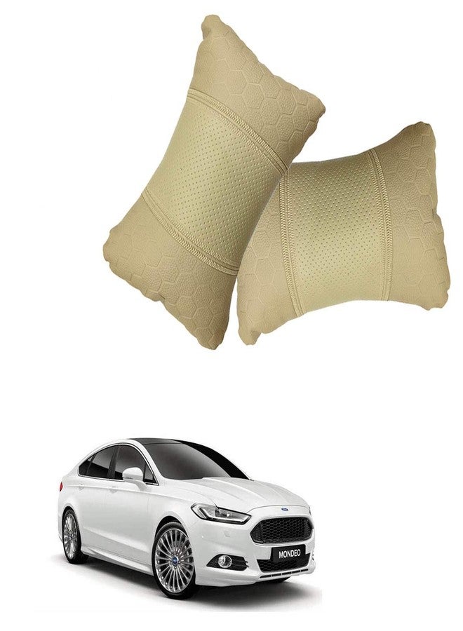 Adroitz Beige Neck Rest Soft Cushion in Leatherette Material Football Design for Car_1249 - Image 1